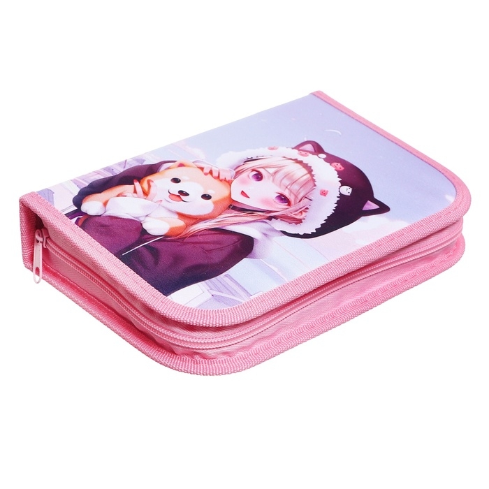 Пенал 3 секции, вкладка внутри, 140 х 210 х 40 мм, тканевый, Calligrata TOP Block Пенал 3 секции, вкладка внутри, 140 х 210 х 40 мм, тканевый, Calligrata TOP Block "Аниме друзья"