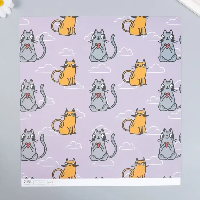 Бумага для скрапбукинга "Котики" плотность 180 гр 30,5х32 см