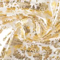 Ткань для рукоделия, атлас, лоскут золотой узор на белом, 50&times;75 см