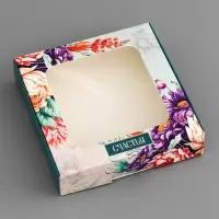 Коробка подарочная сборная с окном, упаковка, «Цветочки», 13×13×3 см