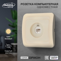 Розетка компьютерная одноместная Luazon Lighting "Орион", скрытая, бежевая