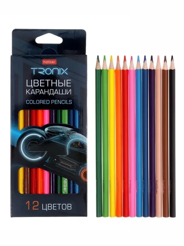 Карандаши 12цв, Hatber, заточ, трехгр, коробка, европодвес 93404