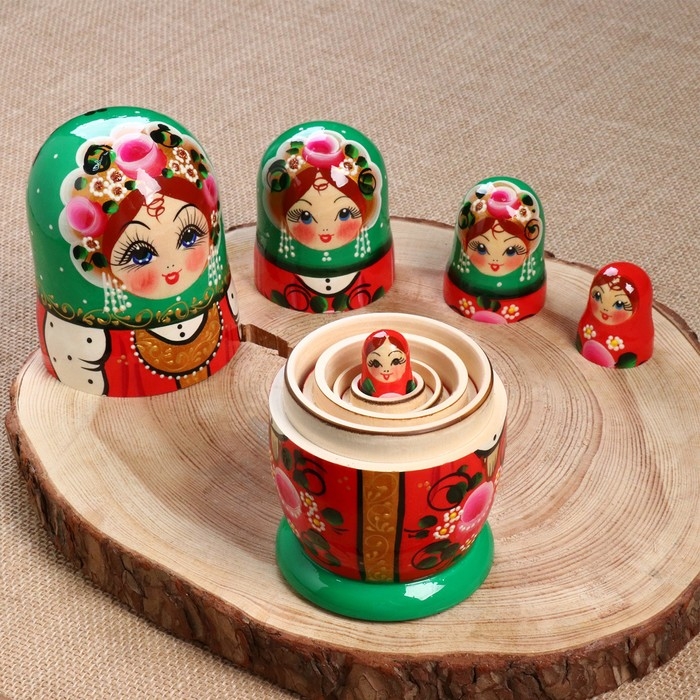 Матрешка  Матрешка "Зеленый платок с сарафаном" 18см, 5 кукольная, ручная роспись