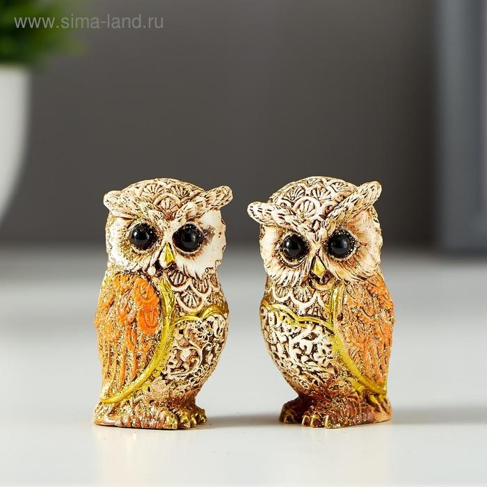 Сувенир полистоун Сувенир полистоун "Филин беж с оранжевыми крыльями" МИКС 5х2,8х3 см