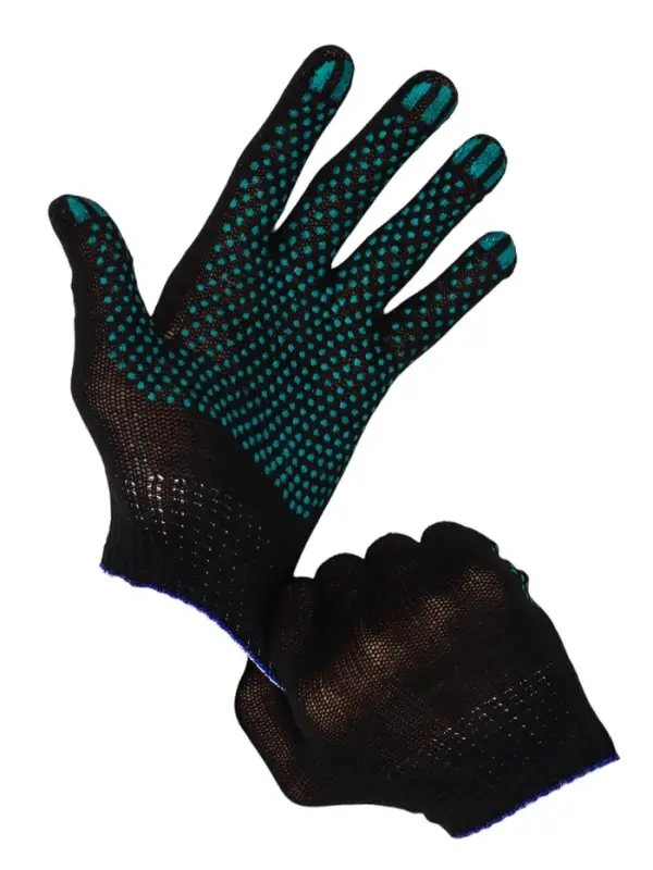 Перчатки садовые, хб, вязка 10 класс, 3 нити, размер 9, с ПВХ точками, чёрные Перчатки садовые, хб, вязка 10 класс, 3 нити, размер 9, с ПВХ точками, чёрные