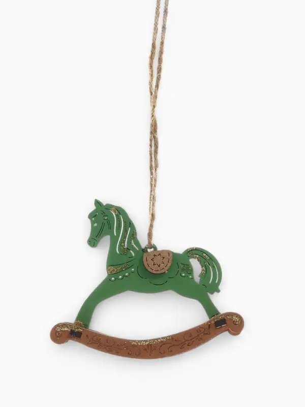 Ёлочное украшение "Лошадка-качалка" 9х2,5х8 см, Зелёный-дуб