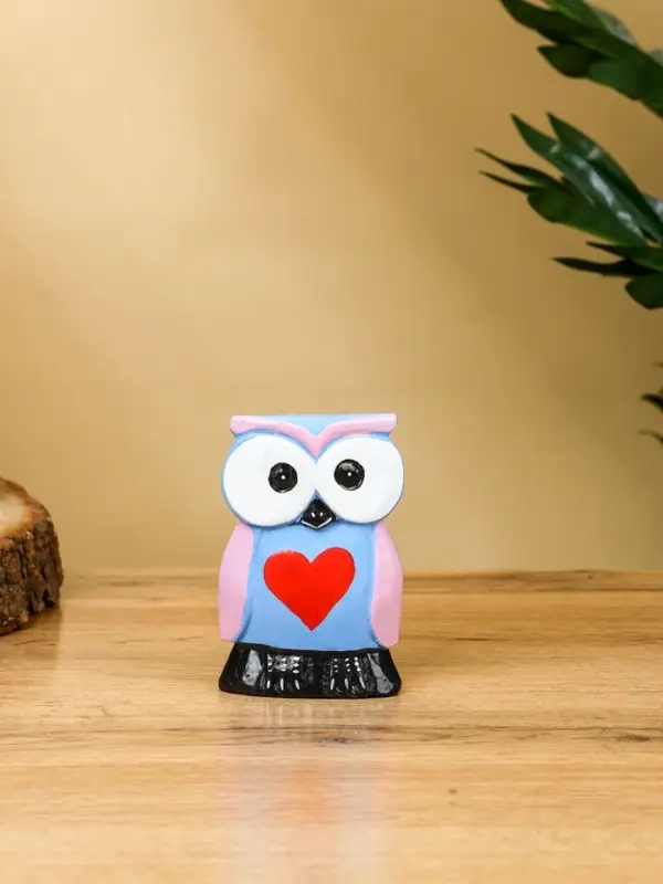 Набор сувенирный "Совята с сердечком" дерево H 15, 13, 11 см, цв. сиренево-голубой