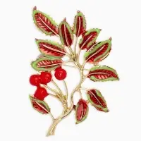 Брошь "Веточка Калины", цвет красно-коричневый в золоте Брошь "Веточка Калины", цвет красно-коричневый в золоте
