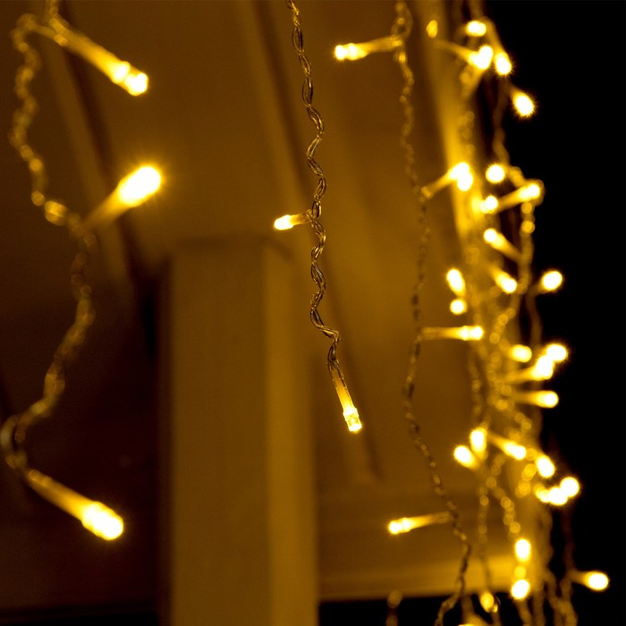 Гирлянда «Бахрома» 3 × 0.9 м, IP44, УМС, прозрачная нить, 232 LED, свечение тёплое белое, 220 В