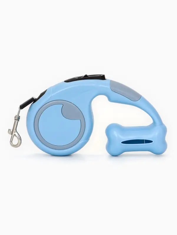 Рулетка - поводок Рулетка - поводок "Косточка", с контейнером для пакетов, трос 3 м, голубая/серая