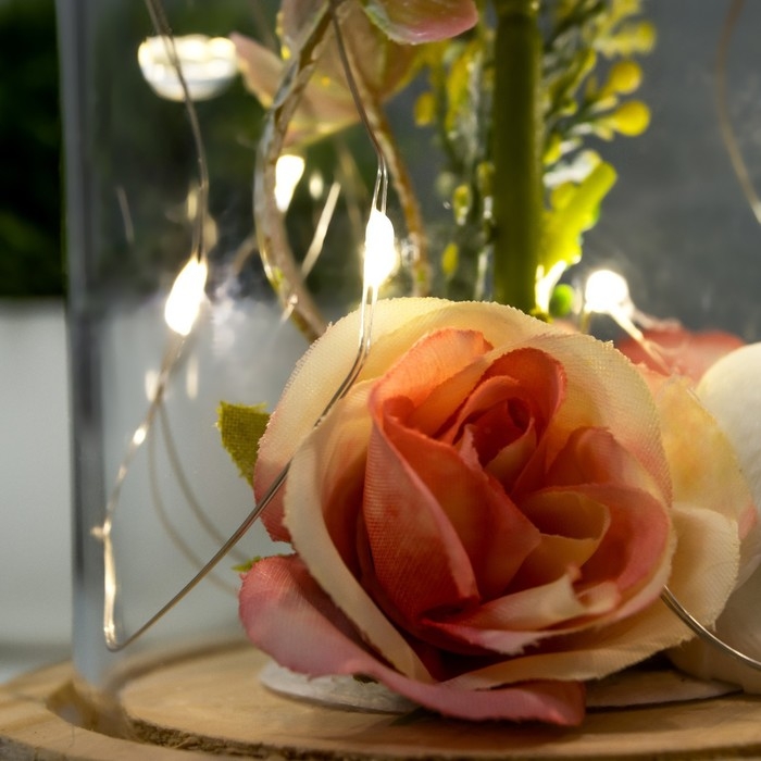 Ночник-колба Ночник-колба "Пион малый" LED от батареек 3хLR1130 розово-бежевый 9,5х9,5х16,5 см RISALUX 736365