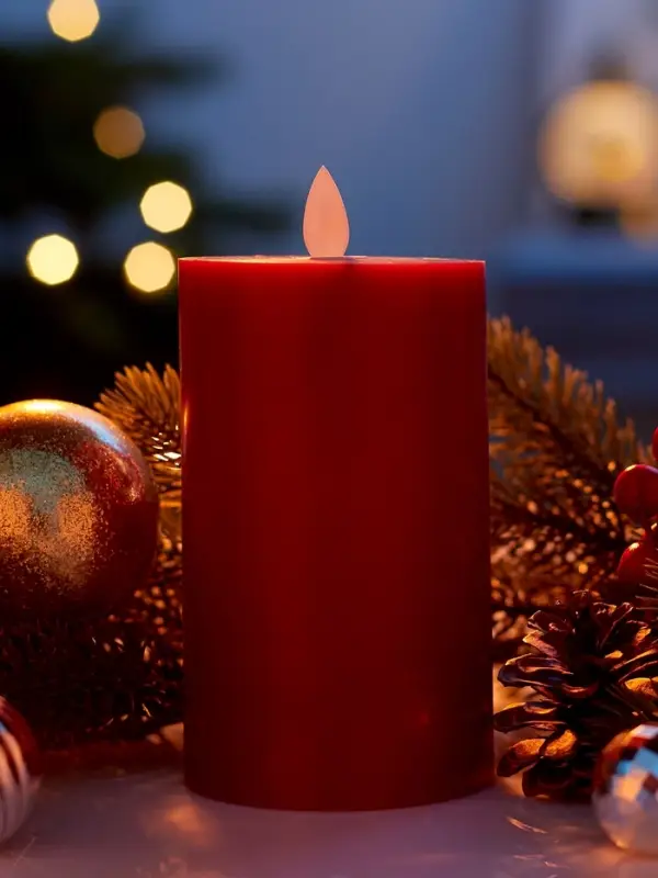 Светодиодная свеча восковая &laquo;Глубокий красный&raquo;, 15&times;7 см, от батареек АААx3, свечение тёплое белое