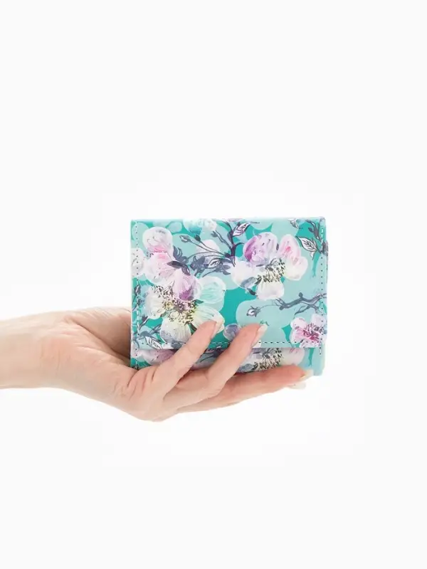 Кошелёк женский на кнопке, 10.5&times;2.5&times;8.5 см, с цветочным принтом, бирюзовый