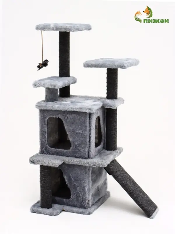 Домик для кошек с когтеточкой, 33&times;40&times;103 см, квадратный, ковролин, серый