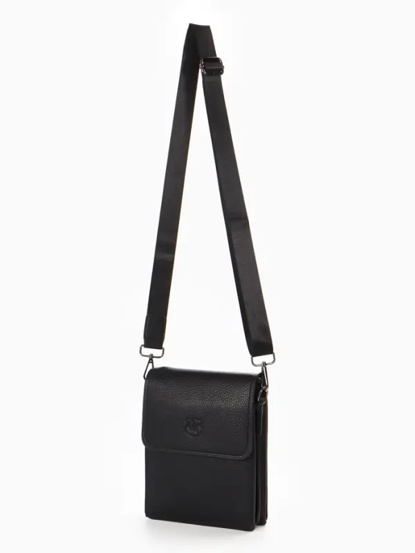 Сумка планшет мужская, на молнии, два наружных кармана, длинный ремень, 19&times;8&times;23 см, чёрная