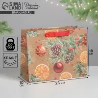 Пакет подарочный новогодний крафтовый &laquo;Новогодние шарики&raquo;, MS 23&times;18&times;10 см