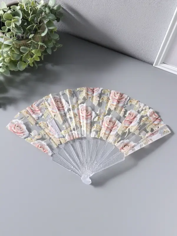 Веер складной пластик &laquo;Кремовые розы&raquo;, блеск, 23 см