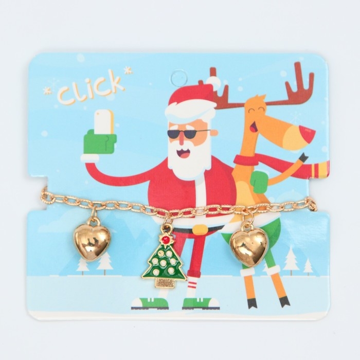 Новый год! Браслет «Ёлка» с сердечками, цветной в золоте Новый год! Браслет «Ёлка» с сердечками, цветной в золоте