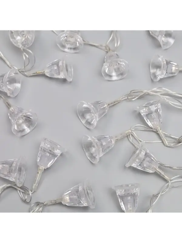 Гирлянда &laquo;Нить&raquo; 5 м с насадками &laquo;Колокольчики&raquo;, IP20, прозрачная нить, 20 LED, свечение мульти (RG/RB), мигание, 220 В