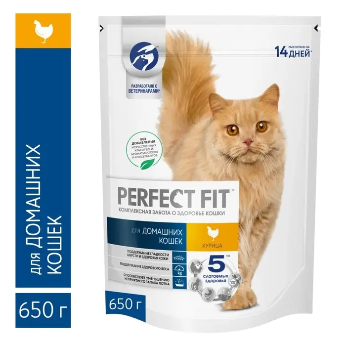 Сухой корм Perfect Fit для домашних кошек, курица, 650 г Сухой корм Perfect Fit для домашних кошек, курица, 650 г