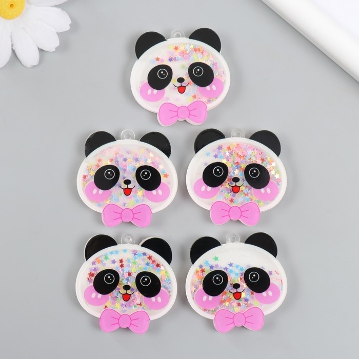 Шейкер для творчества акрил  Шейкер для творчества акрил "Панда с бантом" с глиттером набор 5 шт 0,6х4,4х4,3 см