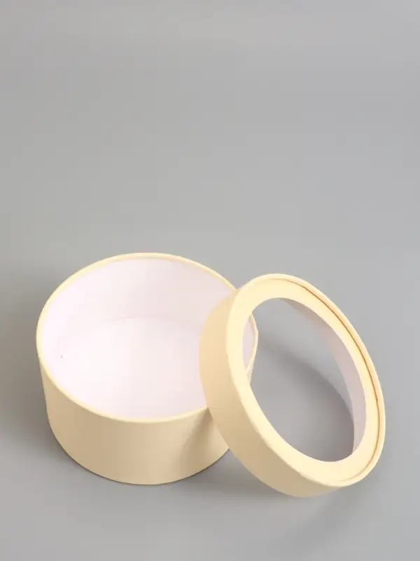 Набор подарочных коробок 2 в 1 круглых,  сливочная, с окном, 21 х 11 - 18 х 10 см