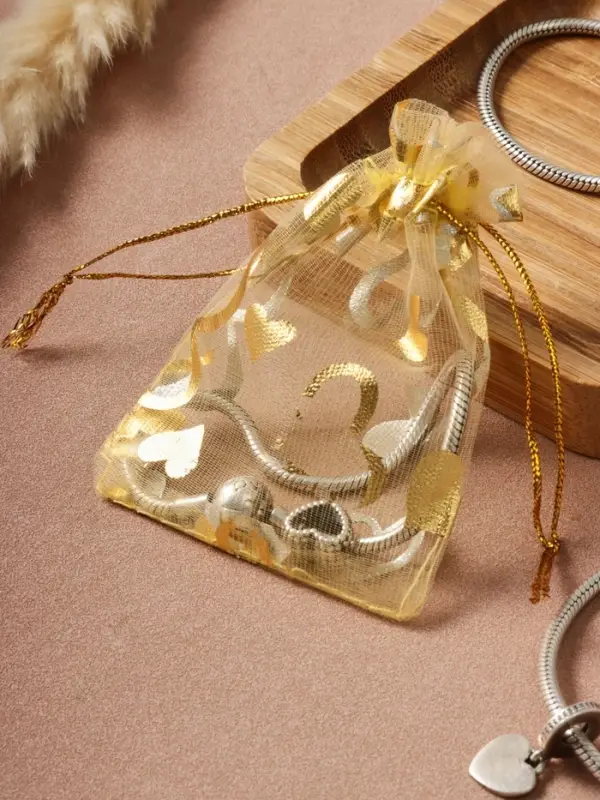 Набор мешочков подарочных 100шт.  "Сердечки", 7*9 см, цвет золотой (1195304)