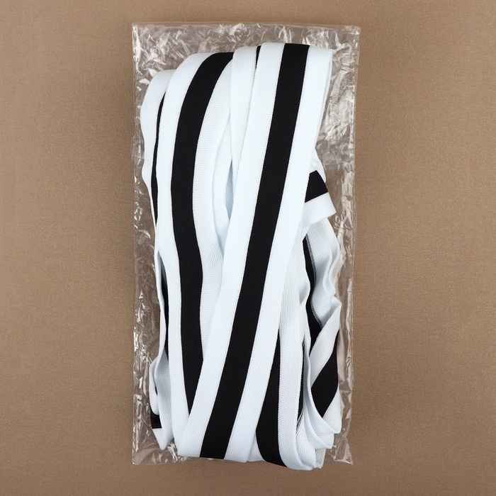 Тесьма трикотажная лампас 40 мм, 9,1 ± 0,5 м, цвет белый/чёрный