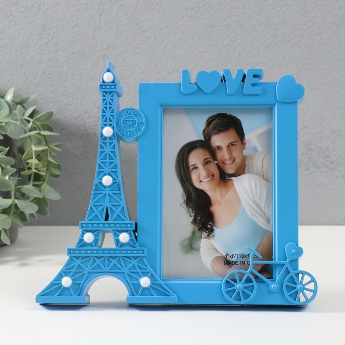 Фоторамка с подсветкой Фоторамка с подсветкой "Эйфелева башня" пластик, 10х15 см, цв. голубой