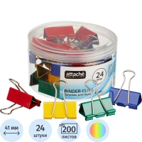 Зажимы для бумаг Attache Selection, 41мм, 24 шт, цветные, пласт.уп