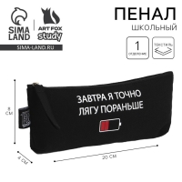 Пенал школьный текстильный «Лягу пораньше» Заряд, 20×8×3 см