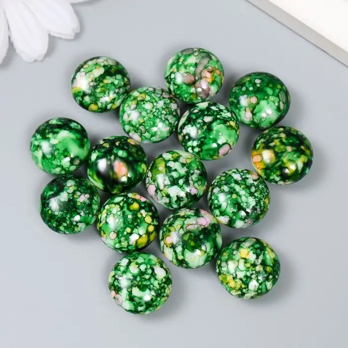 Бусины для творчества пластик "Мраморные. Зелёный" набор 15 шт 1,7х1,7х1 см
