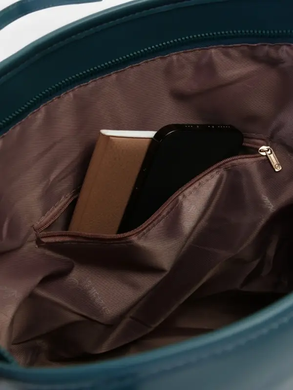 Сумка-шопер женская на молнии, размер 30.5&times;12&times;27 см, однотонная, синяя