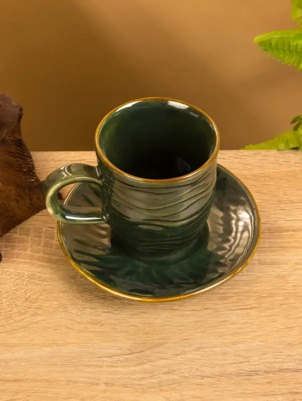 Чашка с блюдцем «Флора 2», 13×13×9 см, керамика, зелёная