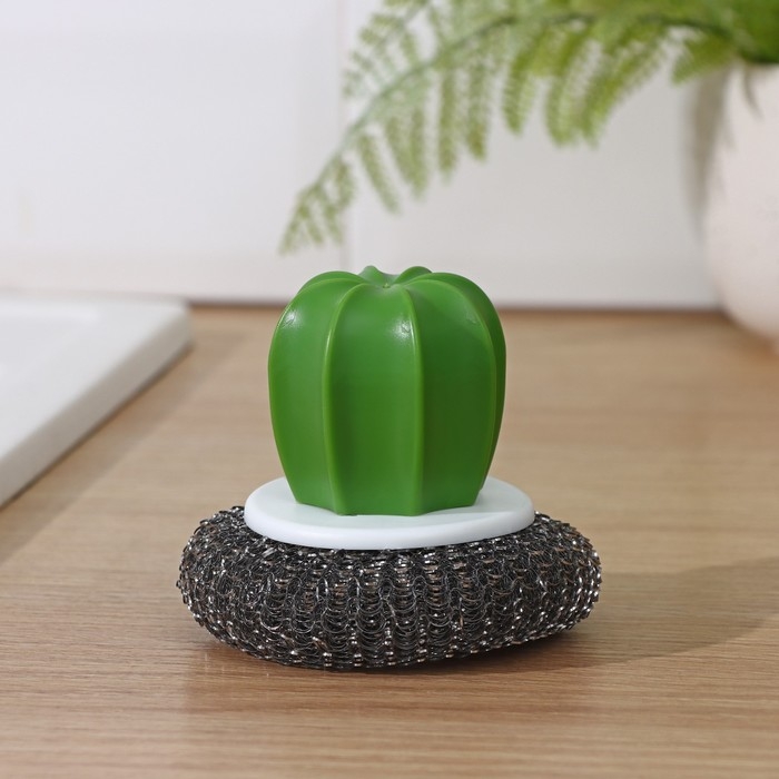 Щётка для мытья посуды Доляна «Кактус», металлическая губка, d=8 см Щётка для мытья посуды Доляна «Кактус», металлическая губка, d=8 см