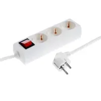 Удлинитель Luazon Lighting, 3 розетки, 5 м, 10 А, 3500 Вт, 3&times;1.5 мм2, с заземлением, с выключателем, белый