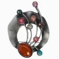 Брошь &laquo;Ветвь турмалиновая&raquo;, цветная в черненом серебре