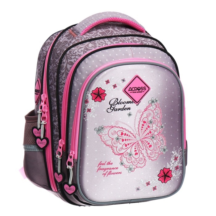 Рюкзак школьный 40х33х15см, эргономичная спинка, Across 410, серый/розовый Рюкзак школьный 40х33х15см, эргономичная спинка, Across 410, серый/розовый