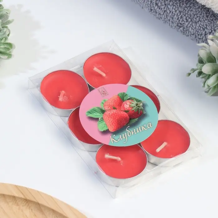 Набор свечей чайных ароматических, 6 шт, клубника Набор свечей чайных ароматических, 6 шт, клубника