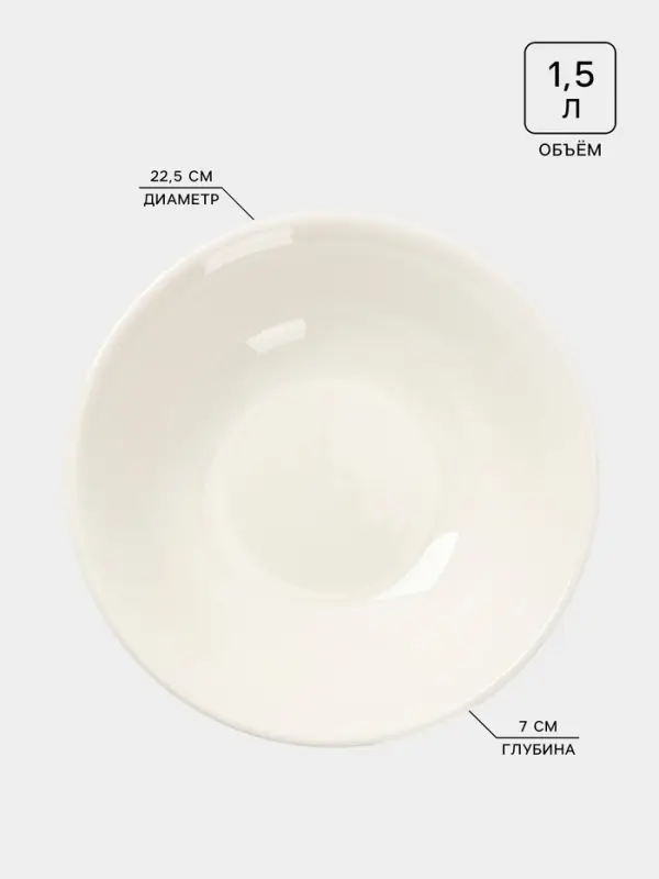 Тарелки глубокие Доляна White Label, набор 2 шт., 1.5 л, фарфор, белые