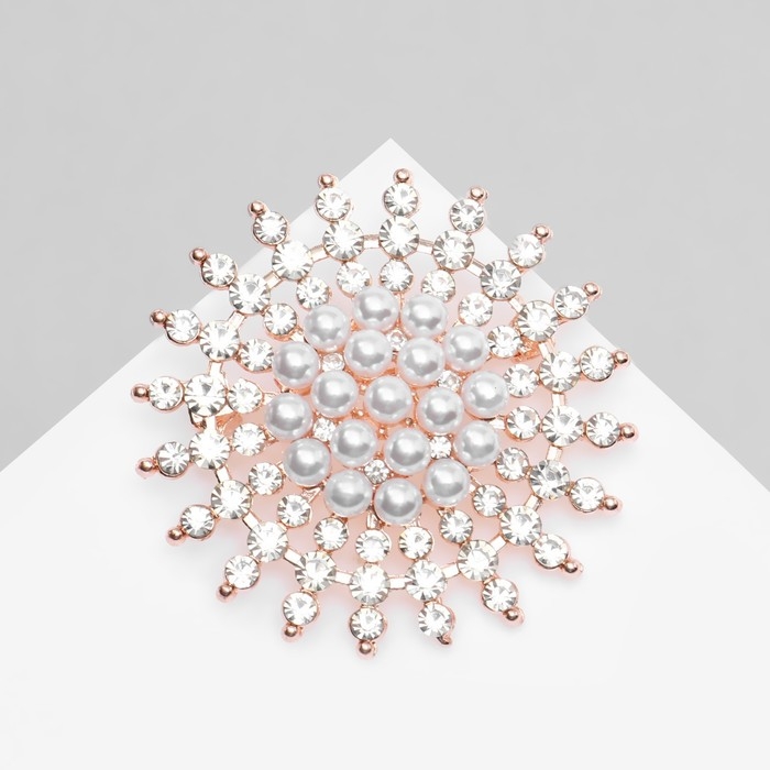 Брошь «Жемчужное сияние», цвет белый в розовом золоте Брошь «Жемчужное сияние», цвет белый в розовом золоте