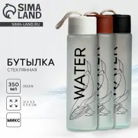 Бутылка для воды WATER, стекло, 350 мл, МИКС