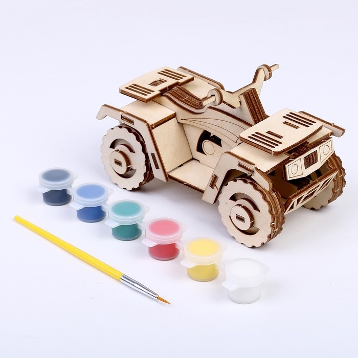 Конструктор из дерева «Квадроцикл», 14х7,7х8,3 см, в комплекте краски, кисточка и наждачная бумага Конструктор из дерева «Квадроцикл», 14х7,7х8,3 см, в комплекте краски, кисточка и наждачная бумага