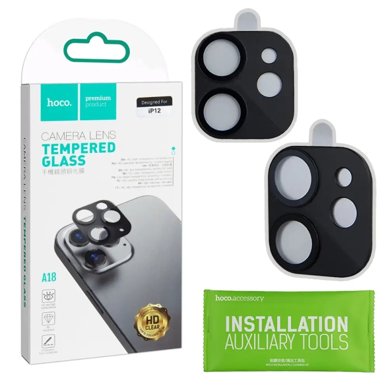 Защитное стекло HOCO A18 на объектив камеры для iPhone 12, черный