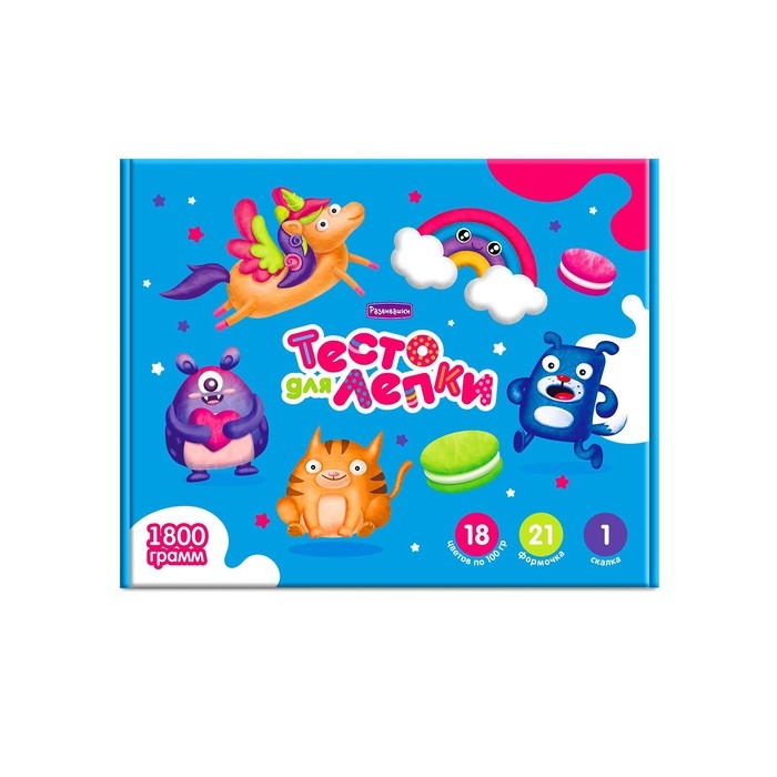 Тесто для лепки в коробке, тесто 1800 г, 18 цветов, 21форма, скалка Тесто для лепки в коробке, тесто 1800 г, 18 цветов, 21форма, скалка