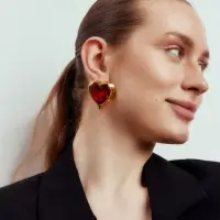 Серьги &laquo;Императрица&raquo; сердце, красные в золоте
