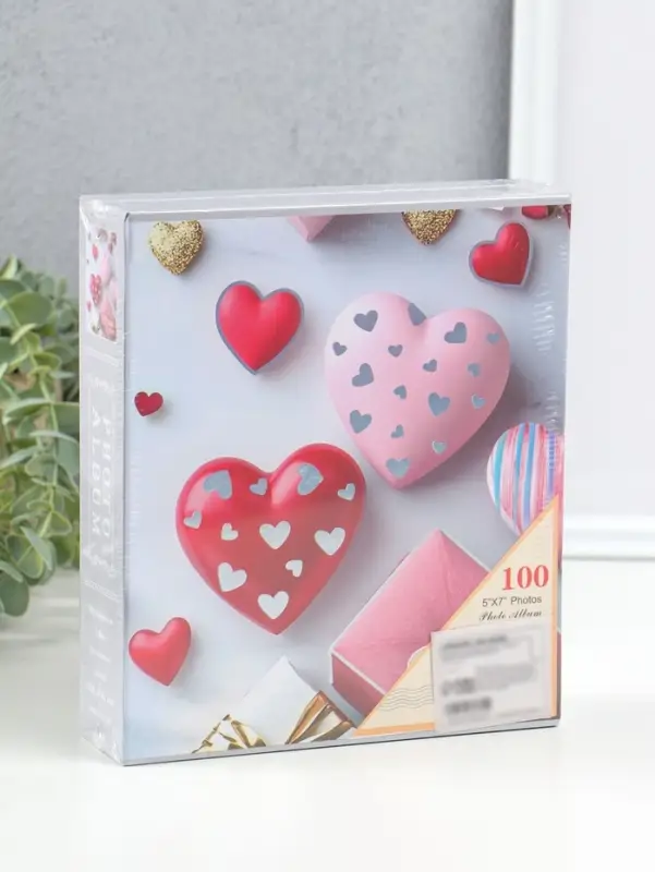 Фотоальбом на 100 фото 13х18 см "Сердца в сердцах" в коробке 5х18х20,5 см