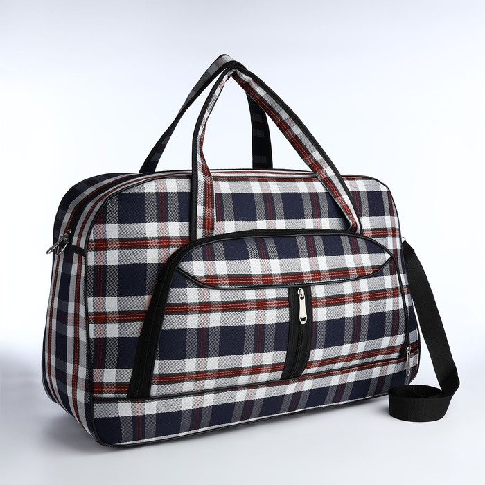 Сумка дорожная на молнии, наружный карман, длинный ремень, цвет синий/белый Сумка дорожная на молнии, наружный карман, длинный ремень, цвет синий/белый