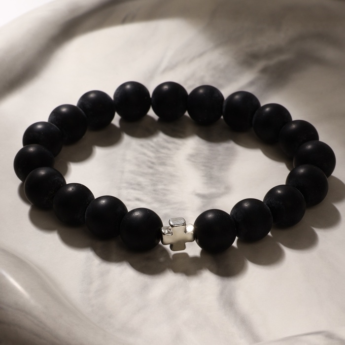 Чётки - браслет шар №10 «Шунгит» 19 бусин с крестиком Чётки - браслет шар №10 «Шунгит» 19 бусин с крестиком