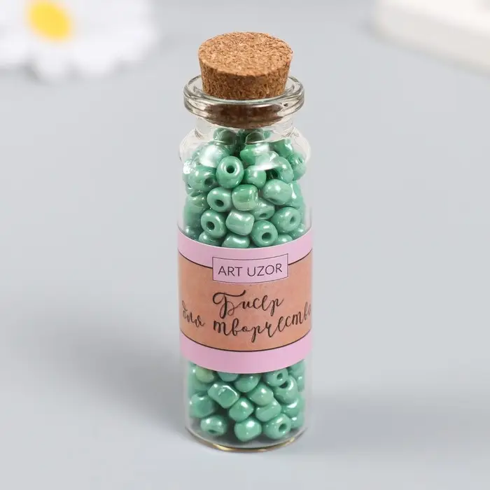 Бисер 6/0 в бутылочке  Бисер 6/0 в бутылочке "Зелёный мох" 20 гр керамический блеск 6х2х2 см